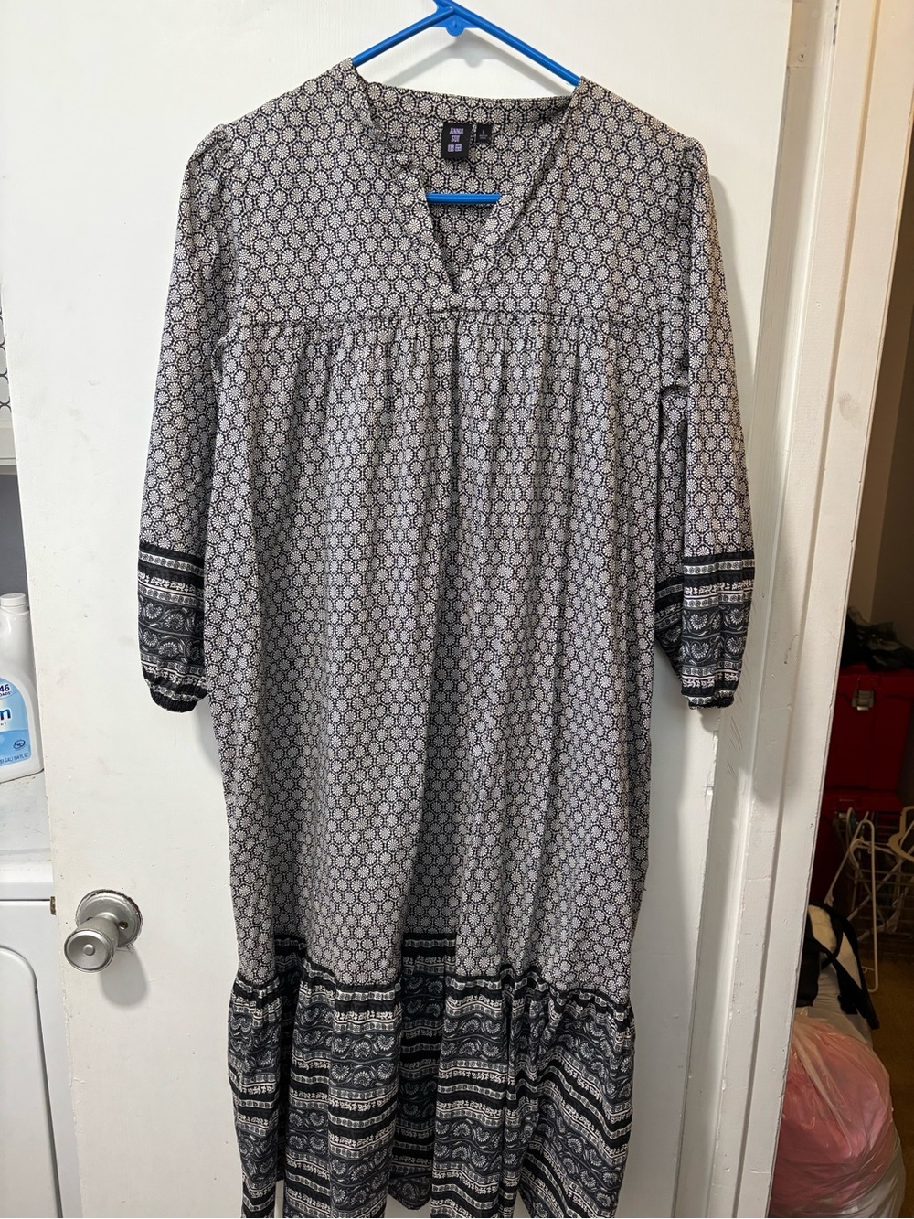Anna Sui Uniqlo Boho Peasant Cotton Floral Paisley 3/4 Sleeves Tunic Dress Sz L - Picture 3 of 9